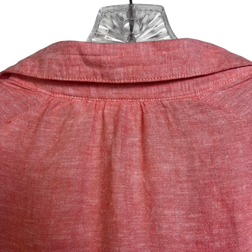 Calypso St Barth Coral Linen Blend Pintuck Midi Shirt Dress M Coastal Lagenlook - Picture 9 of 11